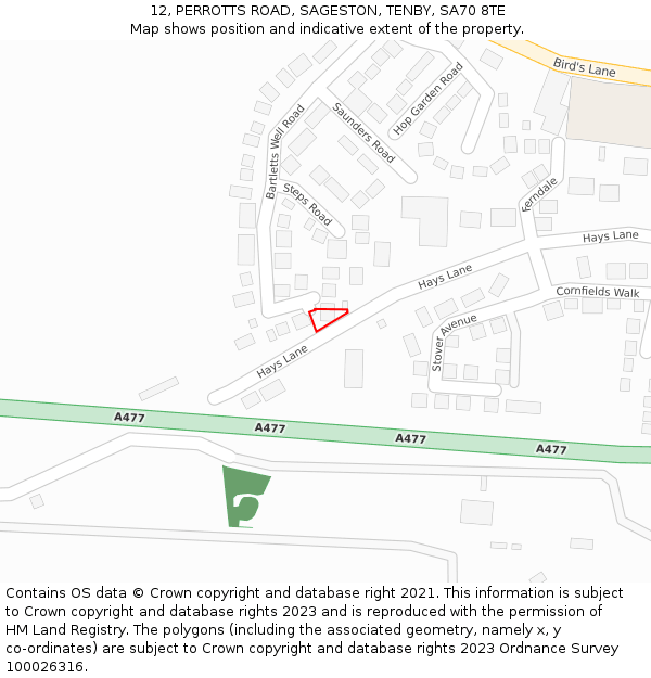 12, PERROTTS ROAD, SAGESTON, TENBY, SA70 8TE: Location map and indicative extent of plot