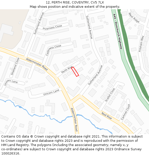 12, PERTH RISE, COVENTRY, CV5 7LX: Location map and indicative extent of plot