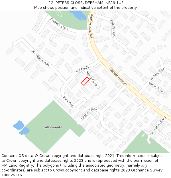 12, PETERS CLOSE, DEREHAM, NR19 1UF: Location map and indicative extent of plot