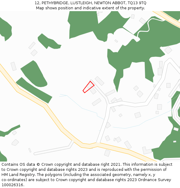 12, PETHYBRIDGE, LUSTLEIGH, NEWTON ABBOT, TQ13 9TQ: Location map and indicative extent of plot