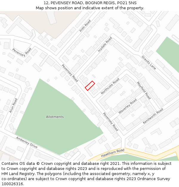 12, PEVENSEY ROAD, BOGNOR REGIS, PO21 5NS: Location map and indicative extent of plot