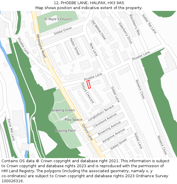 12, PHOEBE LANE, HALIFAX, HX3 9AS: Location map and indicative extent of plot