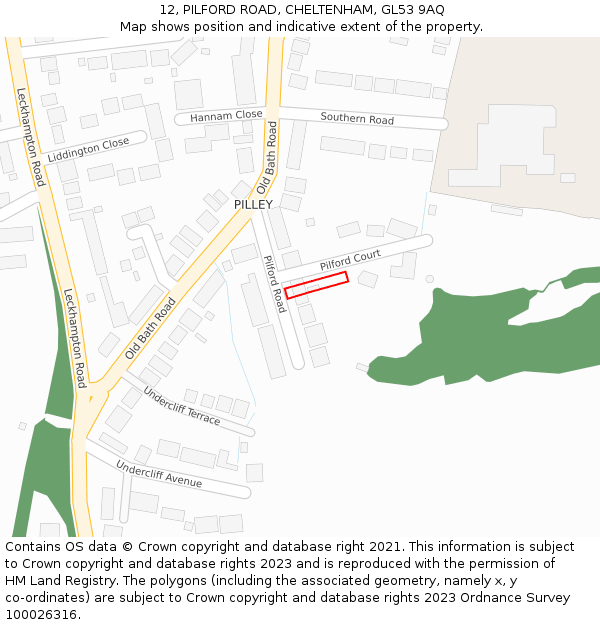 12, PILFORD ROAD, CHELTENHAM, GL53 9AQ: Location map and indicative extent of plot