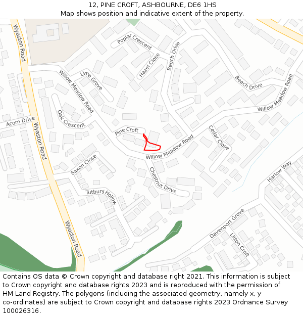 12, PINE CROFT, ASHBOURNE, DE6 1HS: Location map and indicative extent of plot