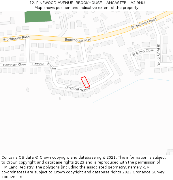 12, PINEWOOD AVENUE, BROOKHOUSE, LANCASTER, LA2 9NU: Location map and indicative extent of plot