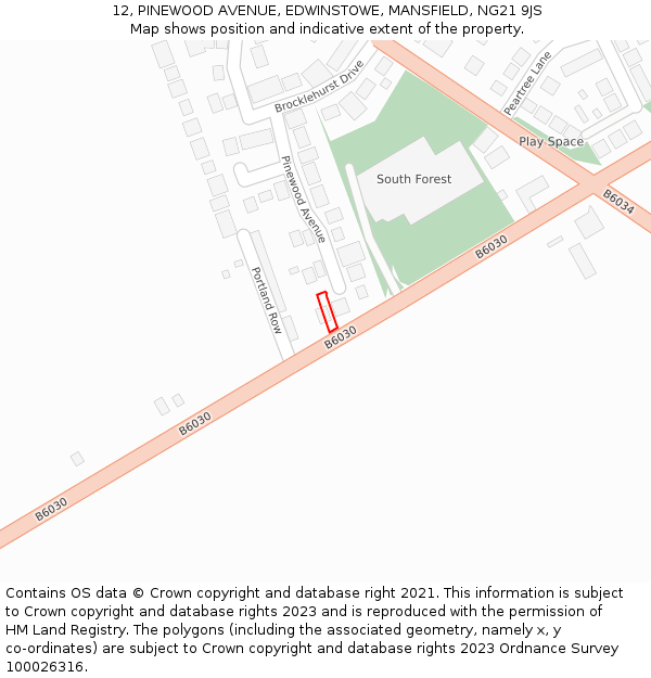 12, PINEWOOD AVENUE, EDWINSTOWE, MANSFIELD, NG21 9JS: Location map and indicative extent of plot