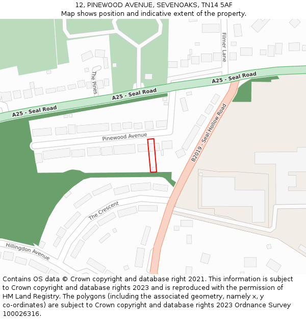 12, PINEWOOD AVENUE, SEVENOAKS, TN14 5AF: Location map and indicative extent of plot