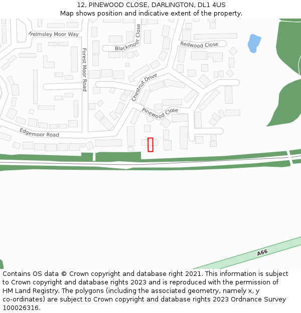 12, PINEWOOD CLOSE, DARLINGTON, DL1 4US: Location map and indicative extent of plot