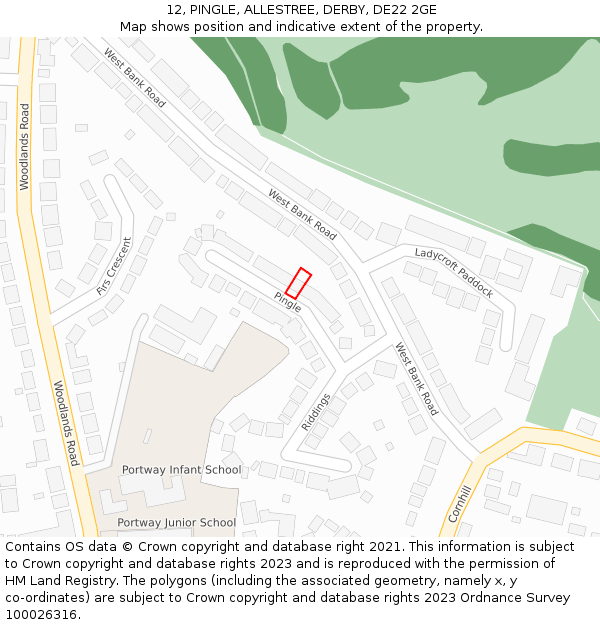 12, PINGLE, ALLESTREE, DERBY, DE22 2GE: Location map and indicative extent of plot