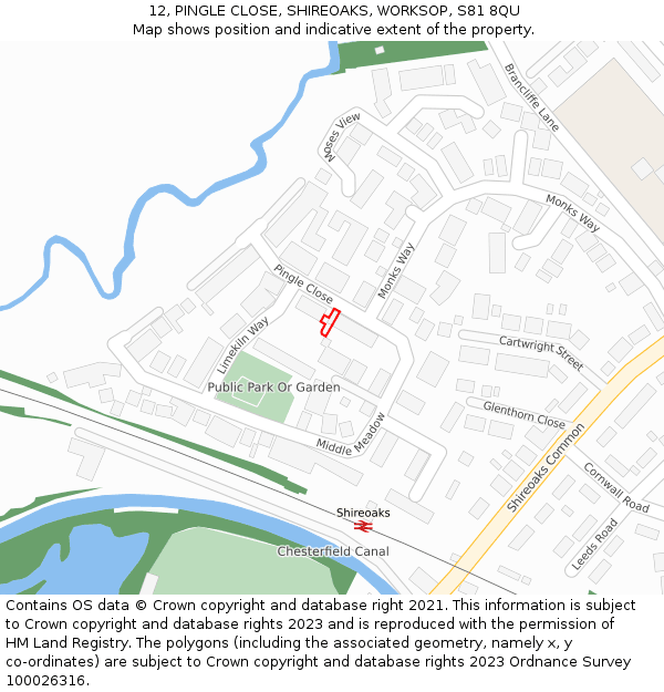 12, PINGLE CLOSE, SHIREOAKS, WORKSOP, S81 8QU: Location map and indicative extent of plot