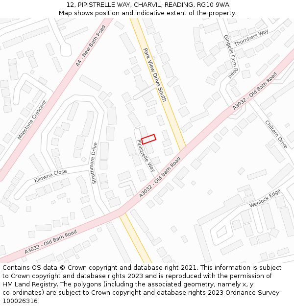 12, PIPISTRELLE WAY, CHARVIL, READING, RG10 9WA: Location map and indicative extent of plot