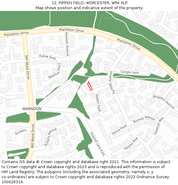 12, PIPPEN FIELD, WORCESTER, WR4 0LP: Location map and indicative extent of plot