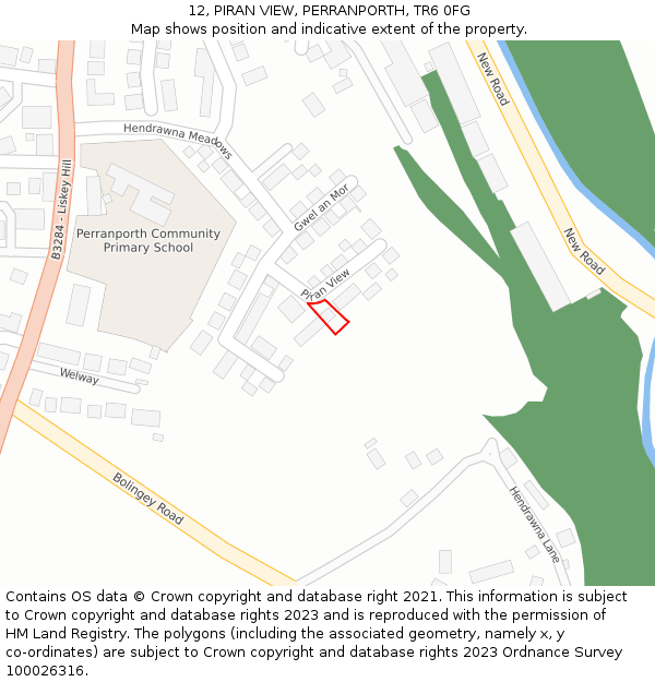 12, PIRAN VIEW, PERRANPORTH, TR6 0FG: Location map and indicative extent of plot
