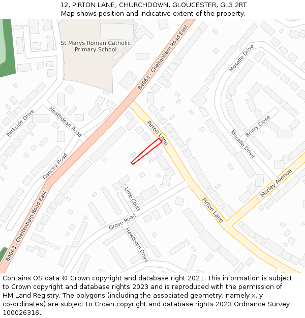 12, PIRTON LANE, CHURCHDOWN, GLOUCESTER, GL3 2RT: Location map and indicative extent of plot