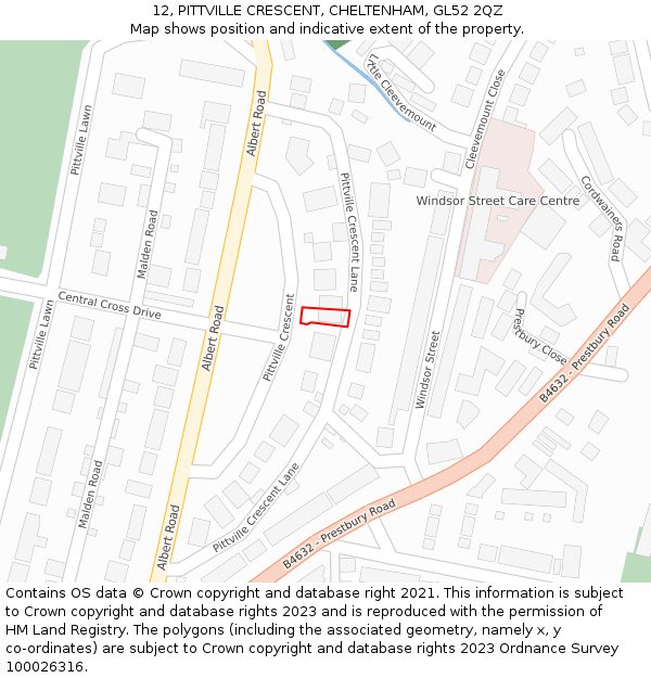 12, PITTVILLE CRESCENT, CHELTENHAM, GL52 2QZ: Location map and indicative extent of plot