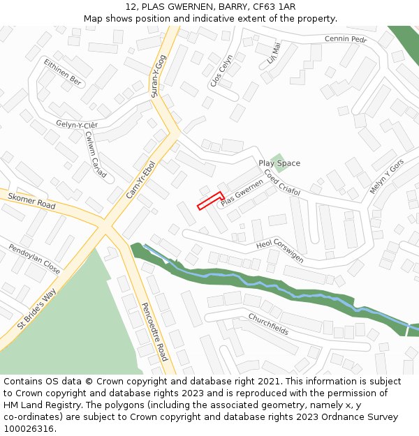 12, PLAS GWERNEN, BARRY, CF63 1AR: Location map and indicative extent of plot