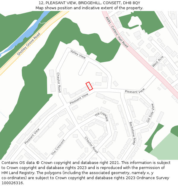 12, PLEASANT VIEW, BRIDGEHILL, CONSETT, DH8 8QY: Location map and indicative extent of plot