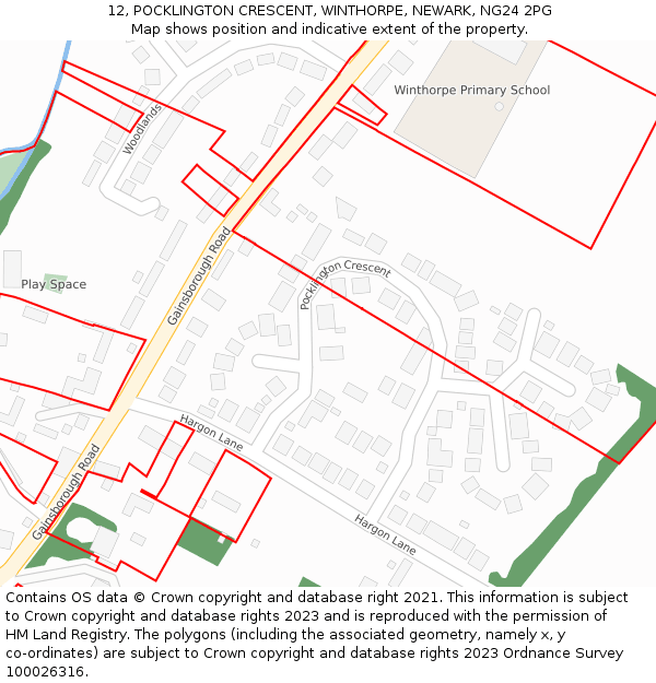 12, POCKLINGTON CRESCENT, WINTHORPE, NEWARK, NG24 2PG: Location map and indicative extent of plot