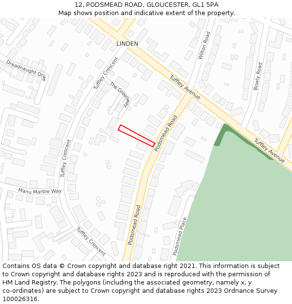 12, PODSMEAD ROAD, GLOUCESTER, GL1 5PA: Location map and indicative extent of plot