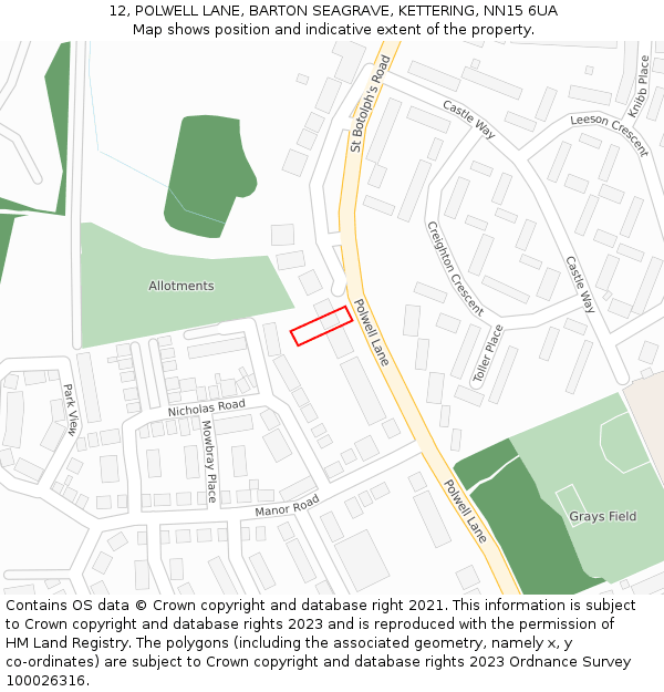 12, POLWELL LANE, BARTON SEAGRAVE, KETTERING, NN15 6UA: Location map and indicative extent of plot