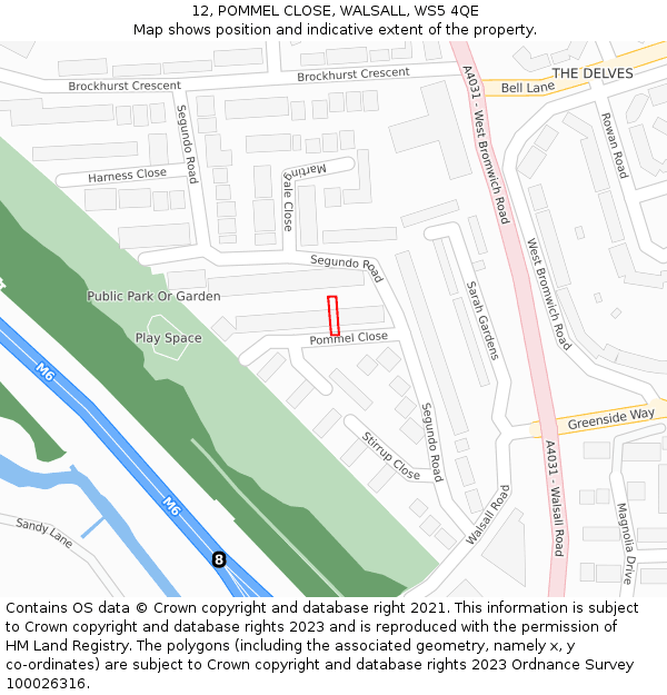 12, POMMEL CLOSE, WALSALL, WS5 4QE: Location map and indicative extent of plot