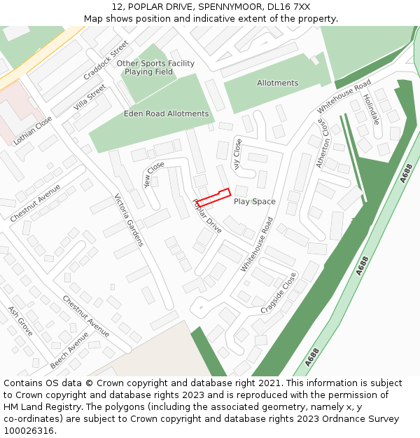 12, POPLAR DRIVE, SPENNYMOOR, DL16 7XX: Location map and indicative extent of plot