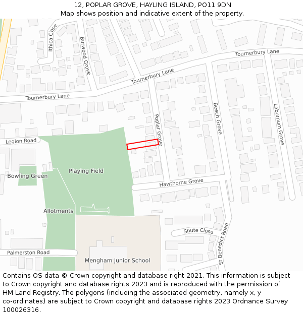 12, POPLAR GROVE, HAYLING ISLAND, PO11 9DN: Location map and indicative extent of plot