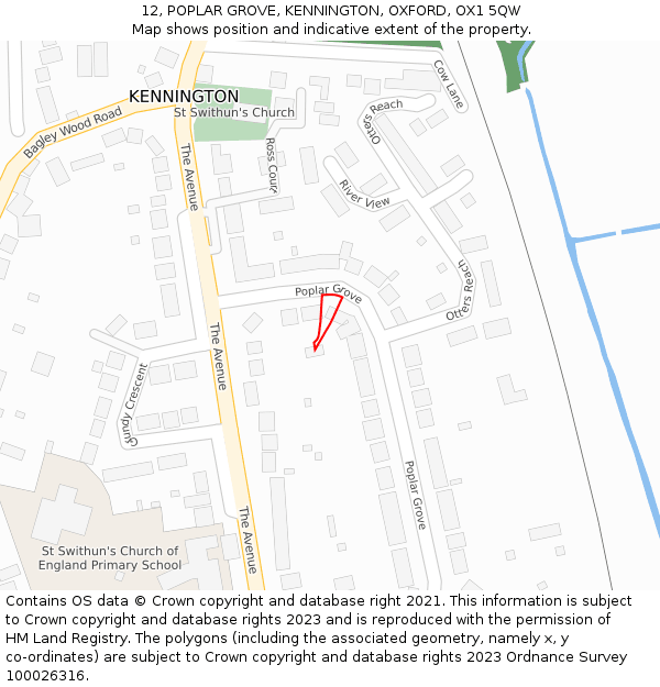 12, POPLAR GROVE, KENNINGTON, OXFORD, OX1 5QW: Location map and indicative extent of plot