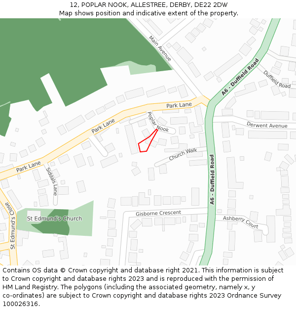 12, POPLAR NOOK, ALLESTREE, DERBY, DE22 2DW: Location map and indicative extent of plot