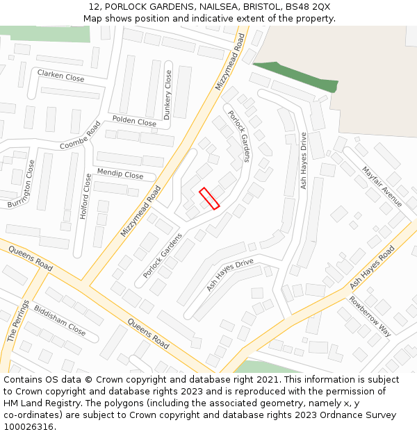 12, PORLOCK GARDENS, NAILSEA, BRISTOL, BS48 2QX: Location map and indicative extent of plot