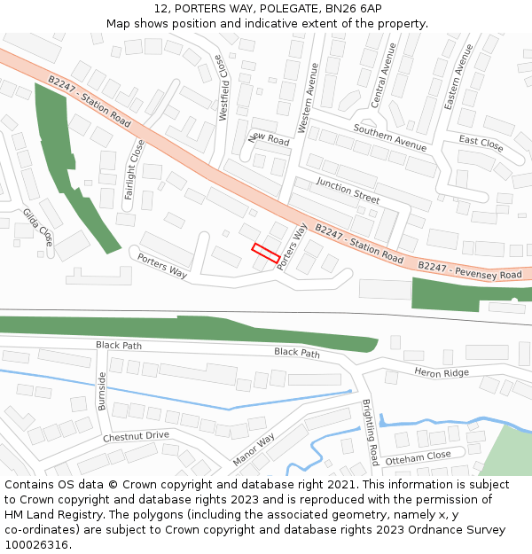 12, PORTERS WAY, POLEGATE, BN26 6AP: Location map and indicative extent of plot