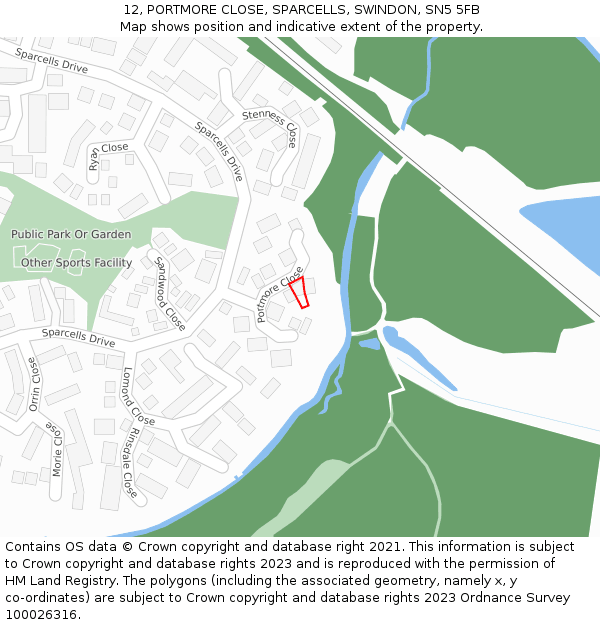 12, PORTMORE CLOSE, SPARCELLS, SWINDON, SN5 5FB: Location map and indicative extent of plot