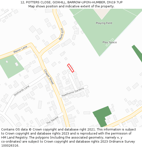 12, POTTERS CLOSE, GOXHILL, BARROW-UPON-HUMBER, DN19 7UP: Location map and indicative extent of plot