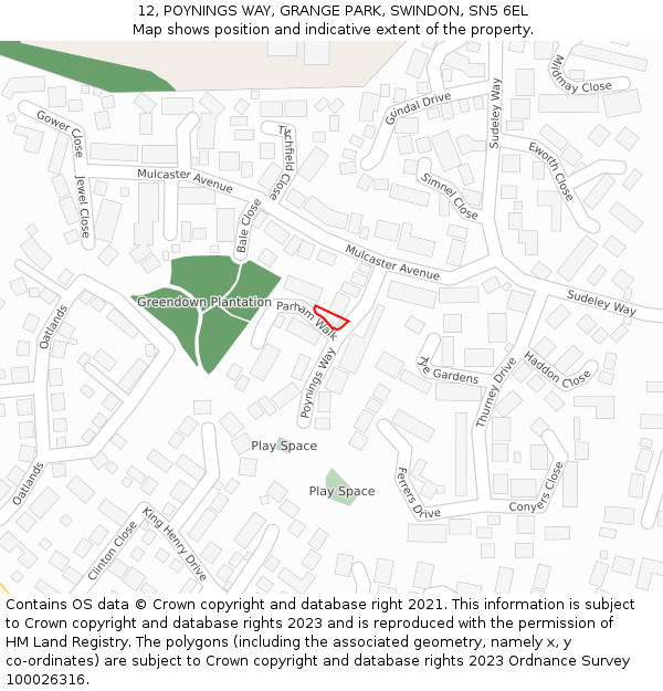 12, POYNINGS WAY, GRANGE PARK, SWINDON, SN5 6EL: Location map and indicative extent of plot