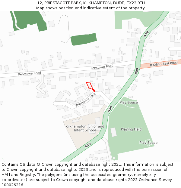 12, PRIESTACOTT PARK, KILKHAMPTON, BUDE, EX23 9TH: Location map and indicative extent of plot