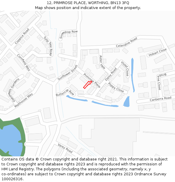 12, PRIMROSE PLACE, WORTHING, BN13 3FQ: Location map and indicative extent of plot