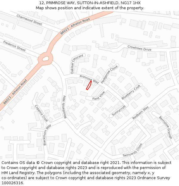 12, PRIMROSE WAY, SUTTON-IN-ASHFIELD, NG17 1HX: Location map and indicative extent of plot