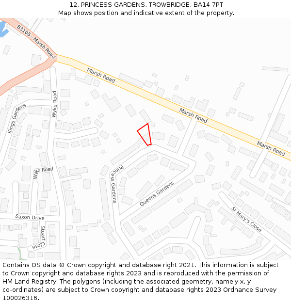 12, PRINCESS GARDENS, TROWBRIDGE, BA14 7PT: Location map and indicative extent of plot