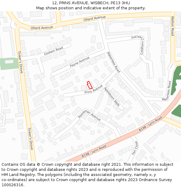 12, PRINS AVENUE, WISBECH, PE13 3HU: Location map and indicative extent of plot