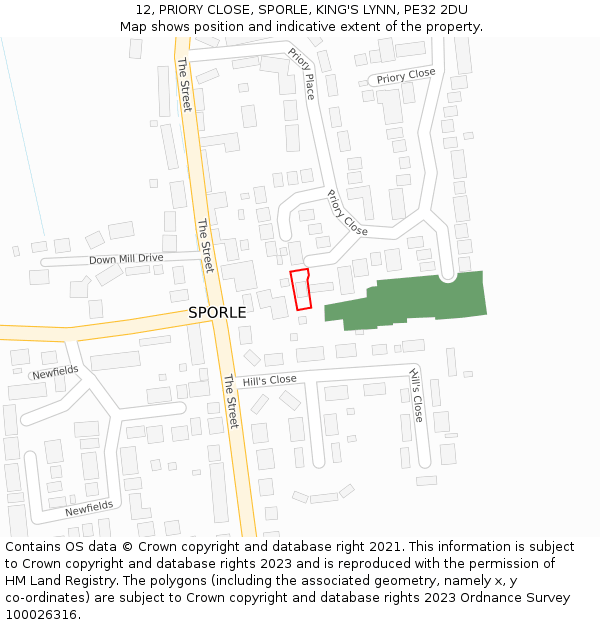 12, PRIORY CLOSE, SPORLE, KING'S LYNN, PE32 2DU: Location map and indicative extent of plot