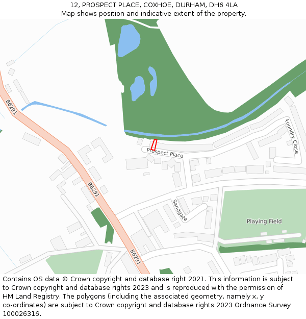 12, PROSPECT PLACE, COXHOE, DURHAM, DH6 4LA: Location map and indicative extent of plot