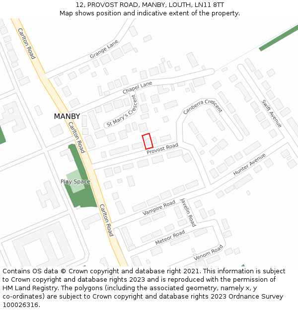 12, PROVOST ROAD, MANBY, LOUTH, LN11 8TT: Location map and indicative extent of plot