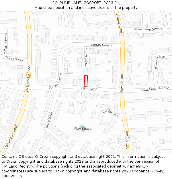 12, PUMP LANE, GOSPORT, PO13 0HJ: Location map and indicative extent of plot