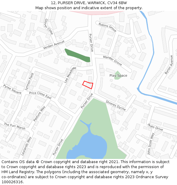 12, PURSER DRIVE, WARWICK, CV34 6BW: Location map and indicative extent of plot