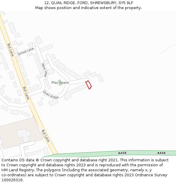 12, QUAIL RIDGE, FORD, SHREWSBURY, SY5 9LF: Location map and indicative extent of plot