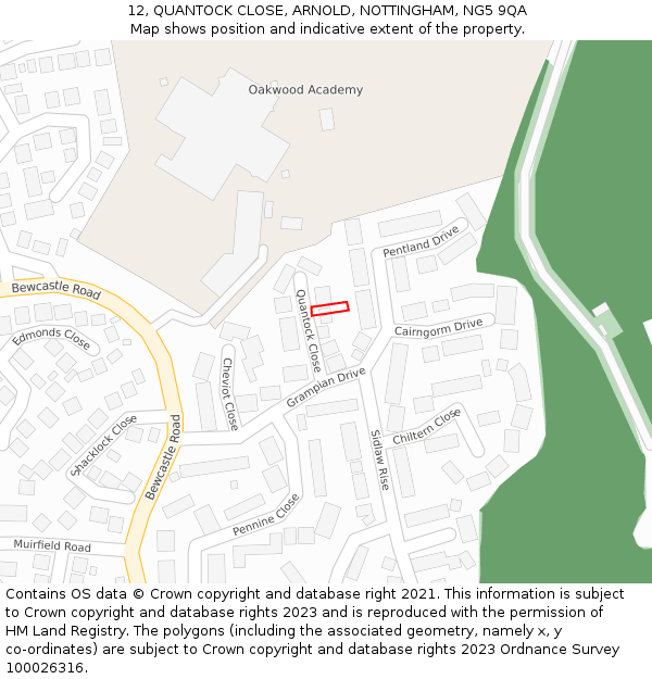 12, QUANTOCK CLOSE, ARNOLD, NOTTINGHAM, NG5 9QA: Location map and indicative extent of plot