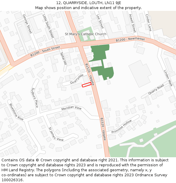 12, QUARRYSIDE, LOUTH, LN11 9JE: Location map and indicative extent of plot
