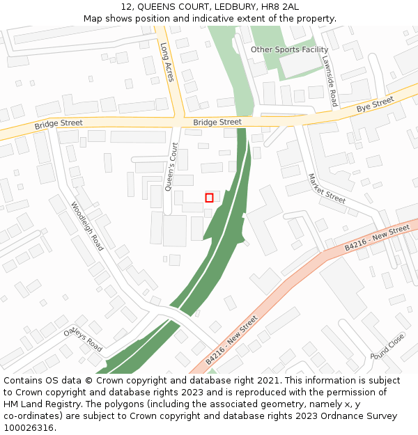 12, QUEENS COURT, LEDBURY, HR8 2AL: Location map and indicative extent of plot