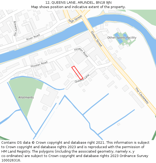 12, QUEENS LANE, ARUNDEL, BN18 9JN: Location map and indicative extent of plot