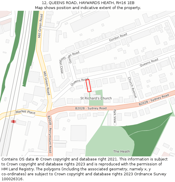 12, QUEENS ROAD, HAYWARDS HEATH, RH16 1EB: Location map and indicative extent of plot